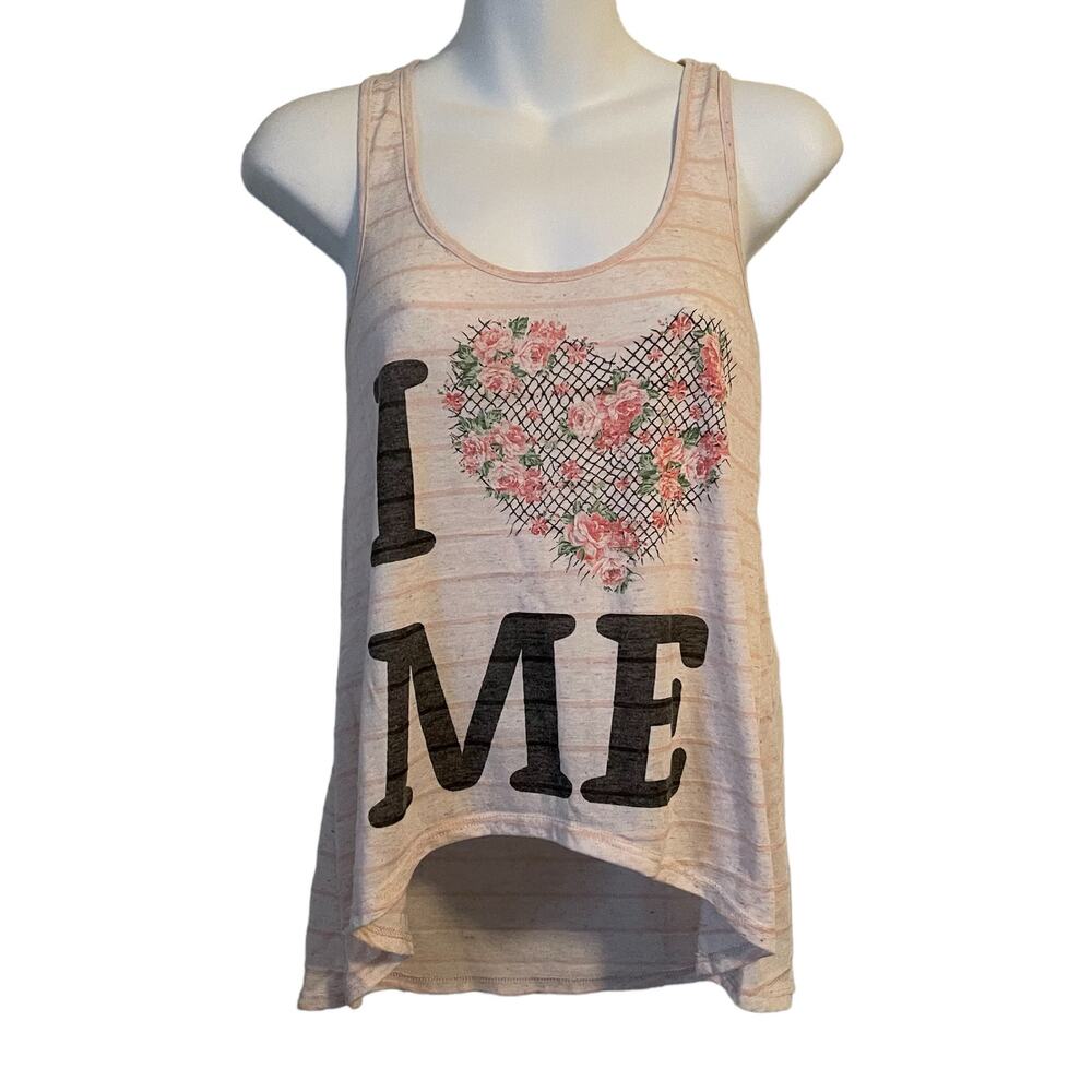 Papaya Peach Floral Print 'Love' Graphic U-Neck Tank Top Women's Size M